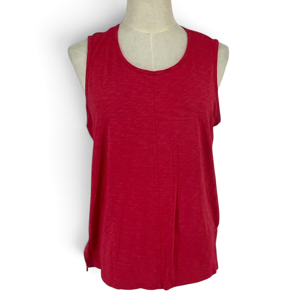 Eileen Fisher Red Slub Knit Scoop Neck Tank Top Side Vent Sleeveless Shirt
